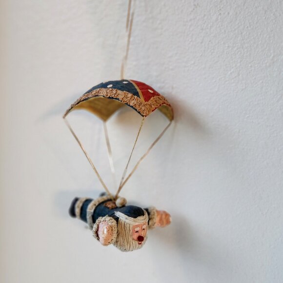 Vintage Santa Parachute Ornament – Hand-Painted Paper Mâché Whimsy! - Picture 10 of 16